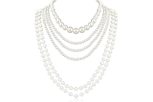 HJZHII Lot de 6 longs colliers de perles - style vintage et élégant - Années 1920 - Gatsby - Bijoux fantaisie pour mariage, fête, bal de fin d'année - Perle artificielle, Pas de gemme