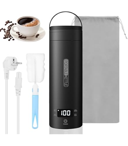 Reis Elektrische Waterkoker, 400ML Draagbare Mini Waterkoker, Warmwaterboiler, Roestvrij Staal, 55°C Snel Kokend Water met 6 Temperatuurregeling, USB Oplaadbaar, voor Thee, Koffie, Melk
