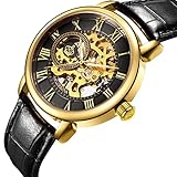 Sweetbless Herren Armbanduhr Analog Handaufzugwerk Royal Classic römischen Index Mechanische Uhr Gold