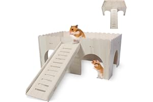LANZLC Groß Meerschweinchen Haus mit Rampe, 4 Eingänge Meerschweinchen Spielzeug Zubehoer, Kaninchenhaus Holz, Meerschweinchenhaus für Kleine Haustiere Zwerghamster Rennmäuse Degus Stachelmäuse