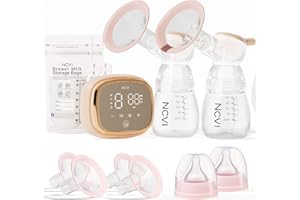 NCVI Double Electric Breast Pump 8102, Upgraded 4400mAh Battery with Night Light, Portable Breastfeeding Milk Pump 4 Modes & 9 Levels, LED Display, with 8 Flanges, Breastmilk Bags, Nursing Pads