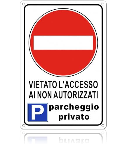 M-ITALY Cartello Segnaletico 'È Vietato Parcheggiare Nel Cortile', In Alluminio 20x31 Cm, Stampa UV Resistente, Made In Italy, Uso Esterno