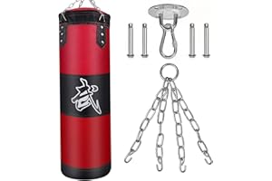 ‎HELIMWINT Helimwint Boxsack Suspension mit Stahlkette, Erweiterungshaken, Sicherheitsschnalle, 100 cm Ungefülltem Hängende Punching Bag für Boxtraining Fitness