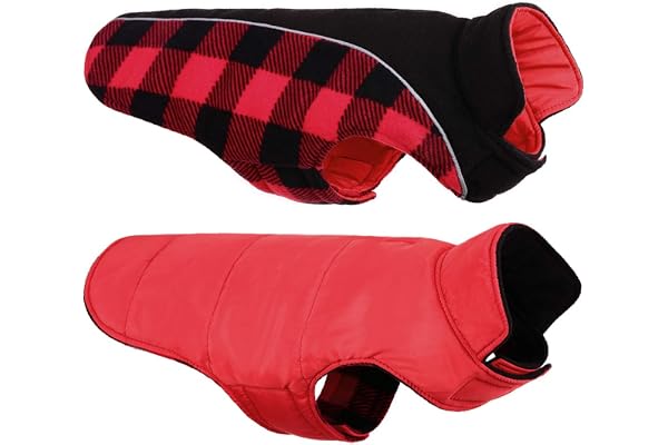 CITÉTOILE Manteau Réversible pour Chien d'hiver, Veste Polaire Réfléchissante pour Chiens Petit, Moyen, Grand, Rouge