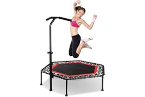 BODERAM 50" Mini Fitness Trampoline with Adjustable Handle Exercise Trampoline Bungee Rebounder Jumping Cardio Trainer Workout for Kids Adults Suitable for Indoor Max Load 330lbs