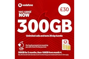 PATHFINDERGTM LTD Vodafone Pay As You Go SIM Card, Unlimited Calls and Texts, 30 Day Bundle (£30)