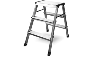 Siwitec Escabeau Pliable en Aluminium - 2 x 3 Marches, Accessible des Deux Côtés, Échelle Domestique Jusqu'à 150 kg, Certifié TÜV