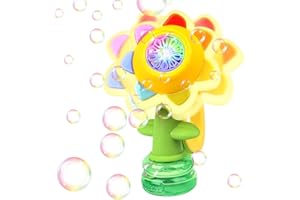 Vibbang Sunflower Bubble Machine, Automatic Dancing Flower Bubble Maker, Rechargeable Bath Bubble Toy, with 7 Color Lights, Bubble Solution Toy Gift for Party Outdoor Indoor