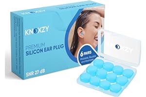 Knoxzy Bouchons d'oreille en silicone, réutilisables, étanches, SNR = 27 dB, réduction du bruit, bouchons de qualité supérieure pour dormir, voyager, étudier