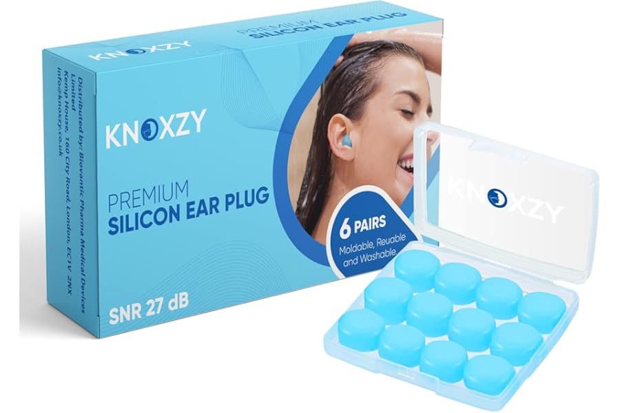 Knoxzy Silicone Ear Plugs for Sleeping Re-Usable Waterproof Noise Cancelling Premium Moldable Ear Plugs for Sleeping, Travelling, Studying Noise Reduction