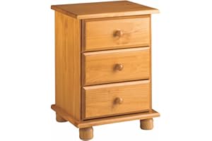 MOBLIT Mesita Altea 3 cajones, realizada en Madera de Pino Maciza, Serie Canet. Medidas (55x48x34) cm. (altoxanchoxfondo) (Miel)