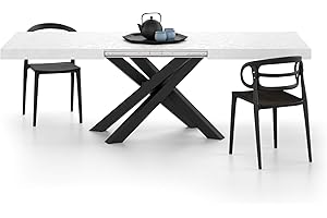 MOBILI FIVER, Mesa Extensible Emma 160(240) x90 cm, Color Cemento Blanco con Patas Cruzadas Negras, para 6-10 Personas, Mesa Extensible de Comedor, Mesa Cocina, Salon, Made In Italy