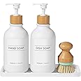 GMISUN Hand and Dish Soap Dispenser Set with Tray for Kitchen Sink, 500 ML Hand Wash Bottle for Bathroom with Bamboo Pump and Dish Brush, Farmhouse Lotion Washing Up Liquid Detergent Dispensers