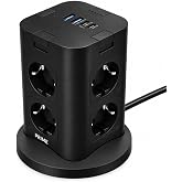 Robeve Fulltech PRIME 8&rsquo;li Akım Korumalı Kule Priz 3680W - PD 20W, 1050J Koruma, 2 USB-C + 2 USB-A, 4 Bağımsız G&uuml;&ccedil; Anahtarı, 