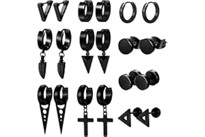 VELESAY 9-10Paires Boucles d'Oreilles Homme Noir Acier Inoxydable Punk Boucles d'Oreille Pendante Croix Ronde Boucles d'Oreilles Anneau Créoles Hypoallergéniques Boucles d'Oreilles Femmes Bijoux Ensemble Kpop