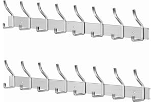 MEIJO Garderobenhaken Edelstahl Hakenleiste Garderobe Garderobenleiste Silber Kleiderhaken Wand mit 8 Haken Wandhaken garderobe für Schlafzimmer Bad Küche Kleiderständer (Silber, 8 Haken 2 Stück)