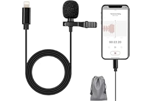 Hearkey Recording Microphone 1.5M Compatible with i-Phone 12/11/ 11 Pro/ 11 Pro Max and i-Pad/i-Pod, Lavalier Clip on Omnidirectional Condenser Lapel Mic, YouTube Interview Vlog Livestream