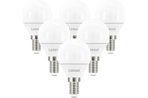Linkind Bombilla LED E14, 5W Equivalente a 40W, Luz Frío 5000K, 470 Lúmen, Bombillas Esféricas con Casquillo Fino, CA 220 – 240V, No regulable, Paquete de 6…