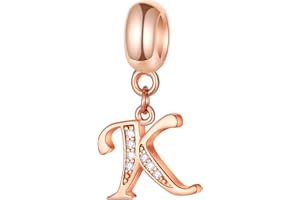 GLOWDAS Rose Gold Letter Charms Initial A-Z Alphabet Beads, 925 Sterling Silver Dangle CZ Birthstone Pendant, Mothers Day Birthday Gifts for European Charm Bracelet