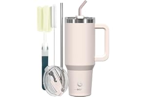 BIGRD 1,13 l kubek do kawy, ze stali nierdzewnej, izolowany próżniowo, podwójnie walled wyciek, butelka ze słomkami i uchwytem,bez BPA, do kawy/herbaty, różowy kwarc