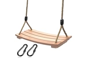 FASPUP Balançoire en Bois, Balancoire Exterieur Bois avec Corde de Chanvre Réglable pour Adultes et Enfants Balançoire Arbre Bois pour Aire de Jeux Intérieur et Extérieur (17,7 x 7,9 in)