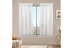 Runyéla Stores Gardinen mit Kräuselband 2er Set, Voile Schiebegardinen 145 x 140 (HxB), Transparent Gardine, Vorhang Weiß, Vorhänge für Wohnzimmer Schlafzimmer Sheer Curtain