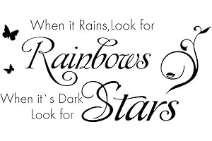 SIKAMARU "When it Rains,Look for Rainbows,When It's Dark Look for Stars." Quote Wall Decal Inspirational Quote Sticker Art Lettering Saying Home Decoration for Bedroom Living Room