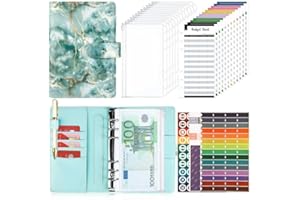 TAOPE Raccoglitore Notebook A6, Binder Budget Set Portadocumenti in Pelle PU con 12 Trasparente Sacchetti Cerniera Compilabile, per Budget Contanti Buste Risparmio Denaro - Marmo Colore Acquamarina