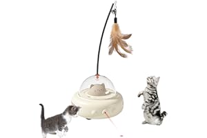 Defaun Interactive Cat Toy with Laser Pointer & Feather, ABS Durable & Auto-Dodge Design,USB Rechargeable Automatic Electronic Cat Toys,The for Indoor Cats, Kittens & Adult Cats (Cream)