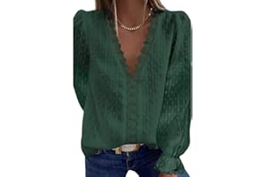 Coloody Blusa con Cuello en V para Mujer Camisa de Encaje Manga Corta Túnica de Color Sólido Tops