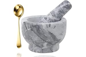 Arawat Mortier et Pilon en Marbre Gris Mortier Granite avec Cuillère Mortier Pilon à Épice Cuisine Mortier à Herbes Avec Pilon Mortier à Poivre Manuel Mortier à Pilules Mortier
