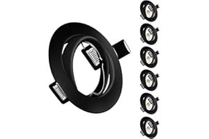 YIAHIN Marco Foco Empotrable, Marcos Focos GU10 Negro Incl. Zócalo GU10 Para Lámparas De Led O Halógena, Redondo Metálica, Marco Empotrado Ojo de Buey, Para Baño Sala Cocina, etc.,6 Pack