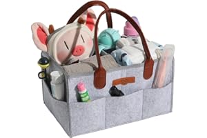 SURDOCA Baby Diaper Caddy, Portaoggetti Organizer da Viaggio,portatile organizzatore fasciatoio nursery Storage Bin basket organizer con scomparti, salviettine modificabile,Grigio