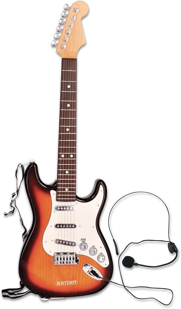Bontempi | Rock On - Mikrofonlu Kablosuz Elektronik Rock Gitar, Omuz Askısı ve Önceden Kaydırılmış Şarkıları, 67 cm