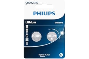 Philips Pilas de Botón CR2025 - Pila 2 Unidades - Pila de Botón 3V/150 mAh - Adecuadas para Relojes, Calculadoras y Llaveros - Batería de Litio