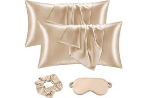 ABOHU Uppsättning av 2 satinörngott 40 x 80 beige, mjukt som sidenörngott med hårband och sovmask, premiumörngott för hår och