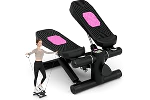 ‎GYMAX GYMAX Mini Stepper für Zuhause, Up-Down Stepper mit Power Ropes, LCD-Monitor & 5-stufige höhenverstellbare Pedale, Trainingsgerät bis 100kg, Fitnessgeräte für Zuhause