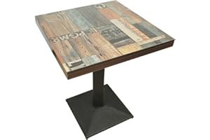 LANTUS Mesa para Bar de Madera Cuadrada | Pie Central de Hierro Estilo Industrial o Nórdico | Mesa de Cocina, Centro, Comedor, Bistró (60*60*75cm, Piso de Flores Retro)