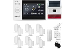 HUXGO® HXA007 Funk Alarmanlage Set WiFi + GSM 4G mit Solar Alarmsirene | Alarm System mit Bewegungsmelder, 12x Fensteralarm/Türsensoren | Alarmanlage fürs Haus, Wohnung, Wohnmobil | Smart Home