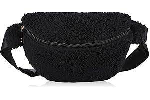 FADCAER Women's Teddy Fur Bag Soft Fashion Waist Packs Casual Versatile Waist Bag Adjustable Belt Crossbody Teddy Bag Bumbags Fanny Pack,for Girl Women Ladies Travel Work Festival Daily (Black)