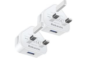 REKAVIN USB Plug,2Pack USB Plug UK Adaptor Phone Charger Mains Charge Dual Port Twin Wall Plugs with Smart IC 5V 1AMP Charging Compatible with iPhone 16 15 14 13 12 11 XS XR X 8 7 6,iPad Pro,Samsung,Mobile