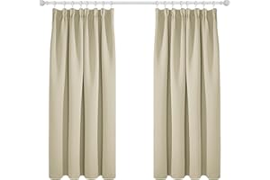 Deconovo Cortinas Opacas para Dormitorio Salon para Ganchos o Pase por la Barra, Cortinas Térmicas Aislantes Frio y Calor 2 Piezas, 117x138 cm, Beige Oscuro