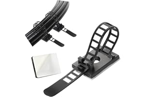 GPtzlei 25 Packs Black Adhesive Cable Clips, Adjustable Reusable Zip Ties with Screw Mount, Self Adhesive Cable Management Organizer for Home Office Desk