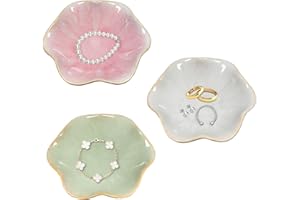 YoHyien 3 Sztuki Ceramicznych Tacek na Biżuterię, Dekoracyjne Naczynka na Drobiazgi, Miseczki w Kształcie Kwiatów na Pierścionki, Naczynia na Biżuterię na Naszyjniki