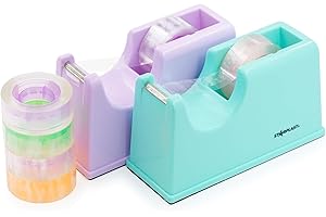 Starplast Pack 2 dispensadores de cinta color pastel + 6 celos de cinta transparente, base antideslizante, gran peso, 15,5x5x7,8 cm, para oficina, escolar, hogar - PACK 2 SURTIDO