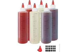 Belinlen 6 Pack Plastic Squeeze Sauce Bottle, 12oz(400ml) Squeezy Bottles with Nozzles, Condiment Bottles for Soy, Sauce, Ketchup, Paint, Oil, Icing Dispenser (Graduated)