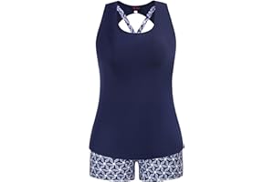 Hanna Nikole Tankini for Women’s Plus Size 3 Pieces Boyshorts Stretchy Tummy Control Bikini Top Vest