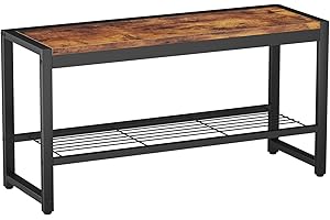 HOME BI Industrial Shoe Bench, Modern Shoe Storage Bench, Entryway Bench with Mesh Shelf and Sturdy Metal Frame, Metal Shoe Rack with Durable MDF Top for Hallway, Mudroom, Living Room, Rustic Brown