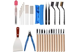 HAWKUNG Pack of 35 3D Printer Accessories Tool Kit, 7 Size Cleaning Needles, Tweezers, Pliers, Scraper, Cleaning Brushes, Clean Up Knives for 3D Printing Model Removal, Cleaning, Finishing
