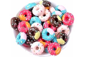 Zhiheng Assorted 30 Pcs Cute Charms Beads Cookies Donut Macaron Dessert Ice Cream Resin Charms Slices Flatback Buttons for Handicraft Accessories Scrapbooking Phone Case Decor Jewelry Making (Donut1)